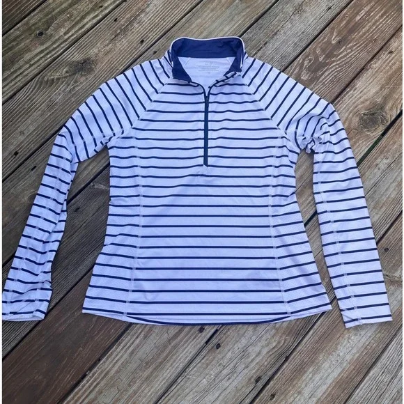 Vineyard Vines Performance Striped Quarter Zip Pullover Athletic Top - Picture 1 of 4